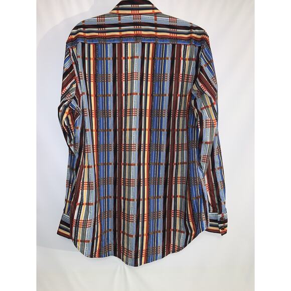 Robert Graham Shirt Mens Sz Large Flip Cuff Multicolor Striped Preppy Art Deco - Picture 4 of 9